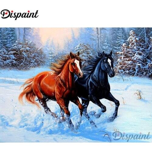 Dispaint Full Square/Round Drill 5D DIY Diamond Painting "Animal horse scenery" Embroidery Cross Stitch 5D Home Decor A10973