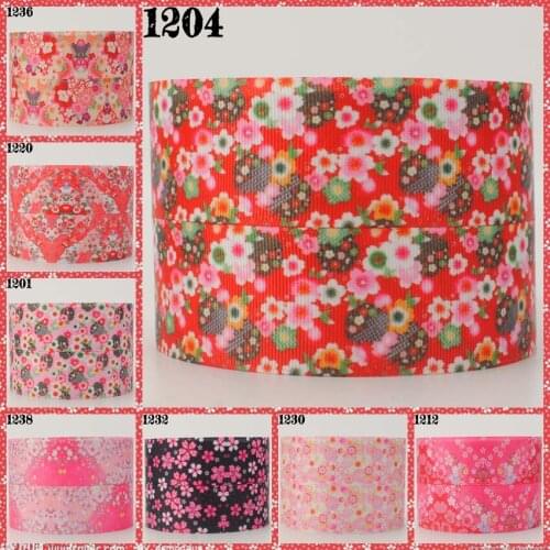 NEW 50 yards Japanese flower ribbon printed grosgrain ribbons free shipping