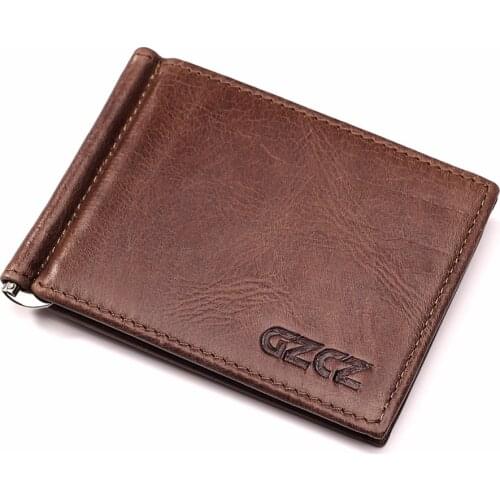 New Men Money Clip Wallets Genuine Leather Cow Leather Credit Cards Business Purse Clamp for Money Bifold Card Cover Cash Walet