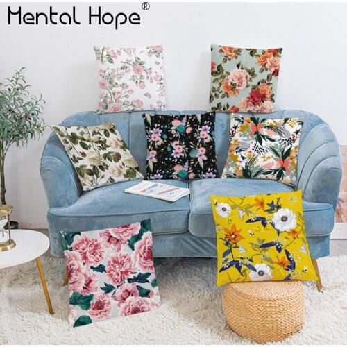 Flower Print Plush Cushion Cover Home Decor Sofa Throw Pillow Cover Plant Pattern Decorative Square Pillowcase Seat Chair Pillow