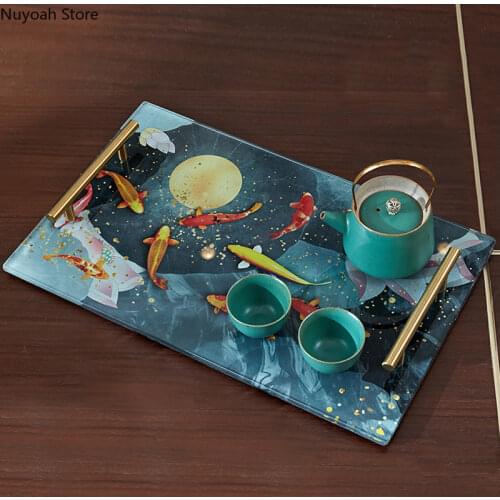 Rectangular Glass Storage Tray Creative Home Display Plate European Light Luxury Carp Decoration Plate Living Room Decoration