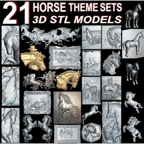 21pcs The Horse Theme 3d model STL relief for cnc STL format horse Relief Model STL Router Engraver ArtCam