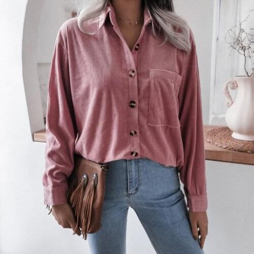 Shirts For Women Casual Loose Spring Autumn Corduroy Purple Long Sleeve Button Up Collared Ladies Tops 2021 Fashion New Blouses