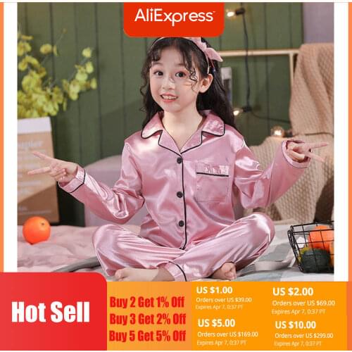 Full Sleeve Silk Pajamas for Girls Children Sleepwear Pijamas Girls Teenage Boys Satin Pajama Sets Night Suits for Kids