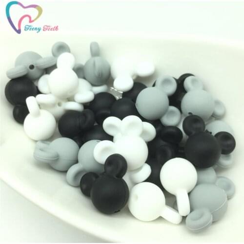 Mickey Silicone Beads Baby Teething Beads Safe Food Grade Nursing Chewing Mickey Silicone Loose Beads 9PCS Mix Black White Gray