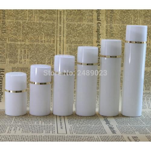 50ml 100ml White cap Airless Pump Bottles With Golden line Plastic Airless Bottle Vacuum cosmetic Lotion Containers 10 pcs/lot