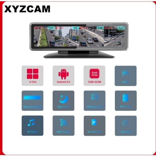 XYZCAM 4G Android 9.0 4 Cameras Car Dash Cam GPS Navigation HD 1080P Video Recorder Dashboard DVR WiFi App Remote Monitoring