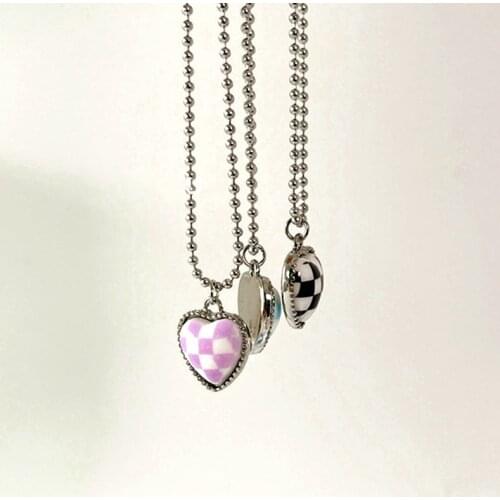 Y2K Jewelry Heart Candy Color Plaid Necklace For Women Metal Vintage Punk Hiphop Necklace Charm 90s Aesthetic Gifts New