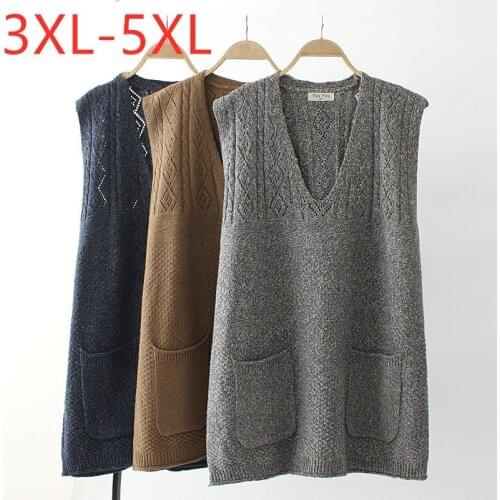 New ladies autumn winter plus size sweater knit tank tops for women large sleeveless pocket gray vest sweater 3XL 4XL 5XL