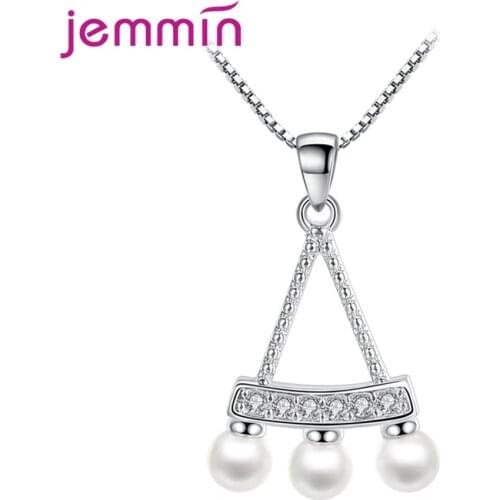 Trendy Korean Style S925 Sterling Silver White Round Cubic Zircon Pearl Necklace for Women Girls Engagement Pendants