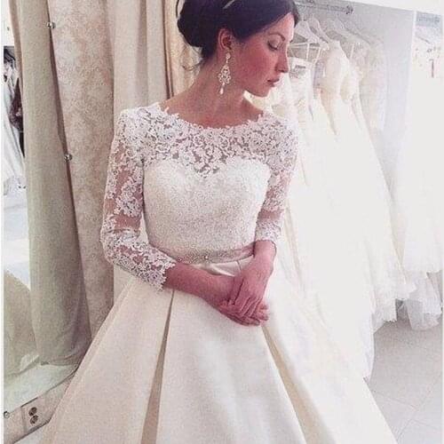 Vestido De Noiva 2021 Wedding Dresses Long A-Line Sleeves Appliques Lace Sexy Backless Wedding Gown Bridal Dresses trouwjurk