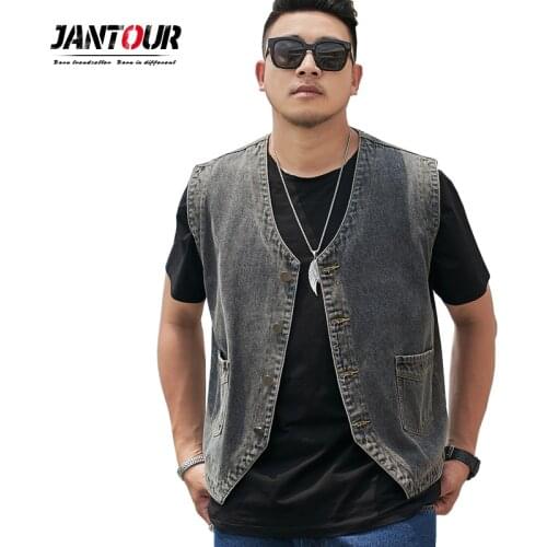 Brand Cotton Jeans Sleeveless Jacket Vest Men Plus Size 6 7 8XL Black Grey Denim Jeans Vest Male Cowboy Outdoors Waistcoat