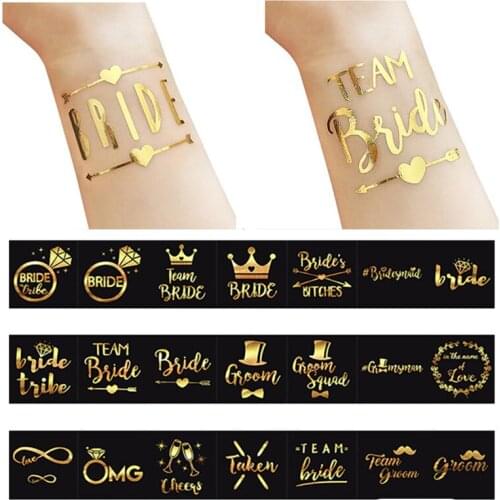 10ps Team Bride Gold Temporary Tattoo Sticker Bachelorette Party Deconration Bridal Shower Bride To Be Mr Mrs Wedding Decoration