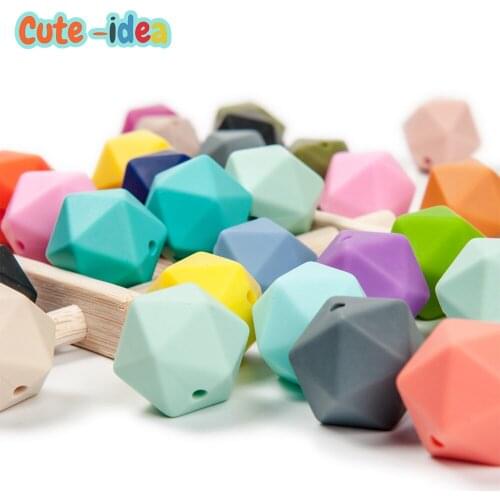 Cute-idea 50Pcs Icosahedron Silicone Beads 17mm BPA Free Baby Teething Toys Food Grade Silicone Teether Beads DIY baby products