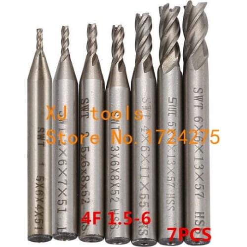 7pcs/set 1.5mm-6mm End Mill Set HSS 4 Flute/2 Flute/3 Flute Blades Milling Cutter Router Bit CNC Mill Drill Bit For Power Tools