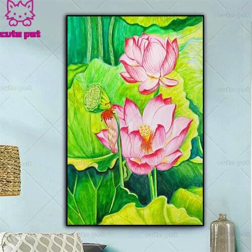 DIY Diamond Painting Lotus leaf flower Full Square Drill 5D Cross Stitch Decor Mosaic Painting Rhinestone Embroidery beadwork