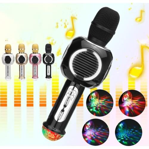 Wireless Microphone 2*13W HIFI Stereo bluetooth Speaker 2600mAh Luminous Handheld KTV Mic Recorder for K Songs Party Singing
