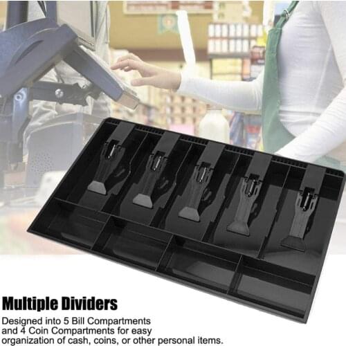 Large Cabinet Cash Drawer Register Insert Money Tray 5 Bills 4 Coins Compartments Storage Box Replacement Cashier Organizer with
