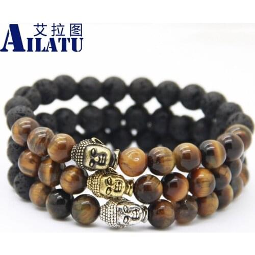 Ailatu Hot Sale Mens Beaded Buddha Bracelet, Tiger Eye Yoga Meditation Jewelry for Party Gift