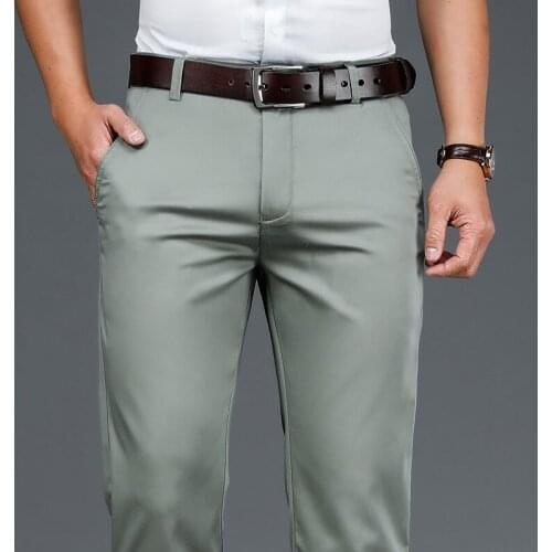 Classic Mens Light Green Thin Casual Pants Spring Summer New Business Fashion Mulberry Silk Fabric Stretch Brand Trousers Male