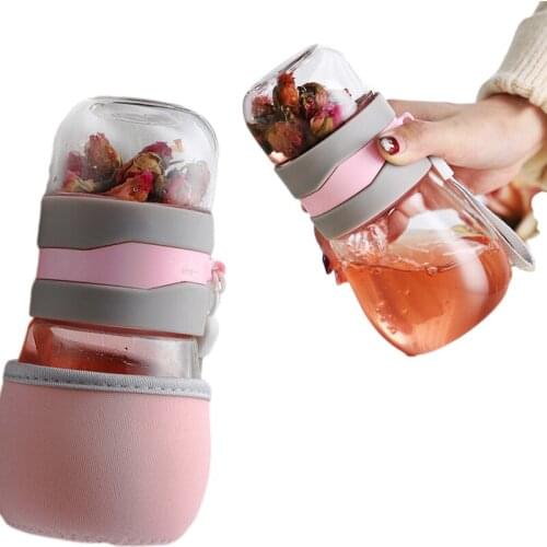 Tea Water Bottle Travel Drinkware Double Wall Glass Tea Infuser Tumbler Stainless Steel Filters Tea Filter Floral Teacup 2021
