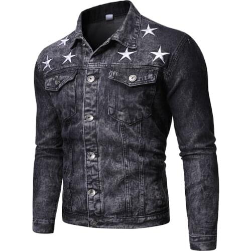 Denim Jackets Mens Jean Coat Clothing Oversize Spring Suit Cowboy Motorcycle Jacket Embroidery Stars Blue/Black