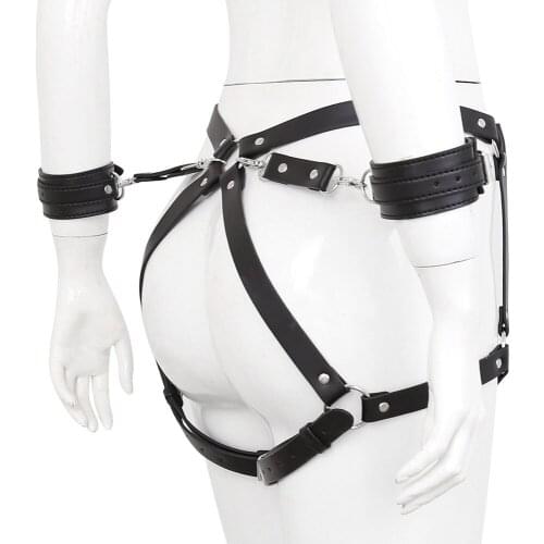 Sex Toys Unisex Pu Bondage Fetish Bdsm Toy Shorts Handcuffs Bracelets Wear Pants Body Bondage Cage Punk Sculpting Harness Belt