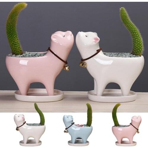 Ceramic Flower Pot Cartoon Animal Plant Flowerpot Balcony Desktop Decorations Cactus Succulent Planter Cute Cat Flowerpot