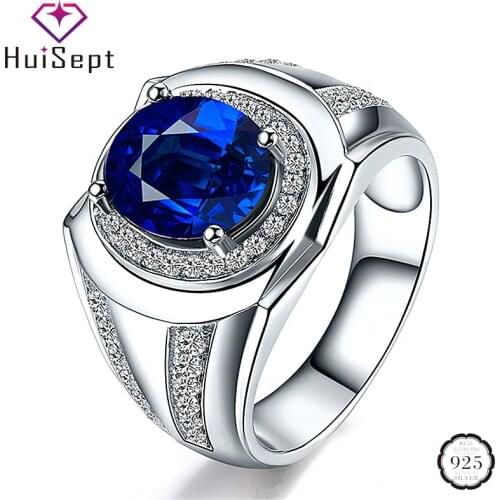 HuiSept Ring 925 Silver Jewelry Oval Shaped Sapphire Zircon Gemstones Classic Rings for Women Men Wedding Wholesale Accessories