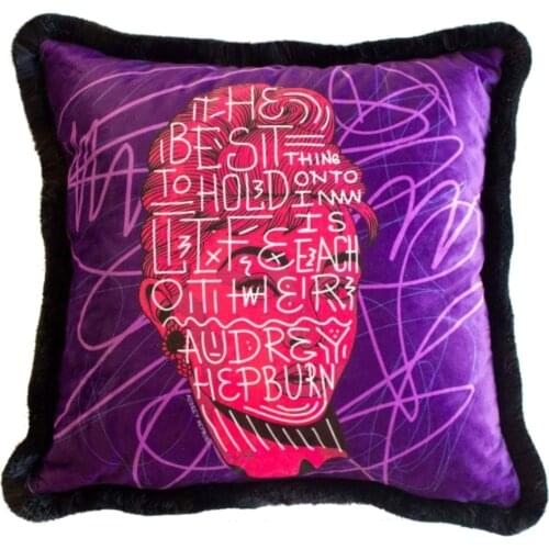 Square Pillowcase And Pillow Inside 450x450 Zippered Audrey Hepburn Velvet Fabric Frilly Models Suitable for Home Combination