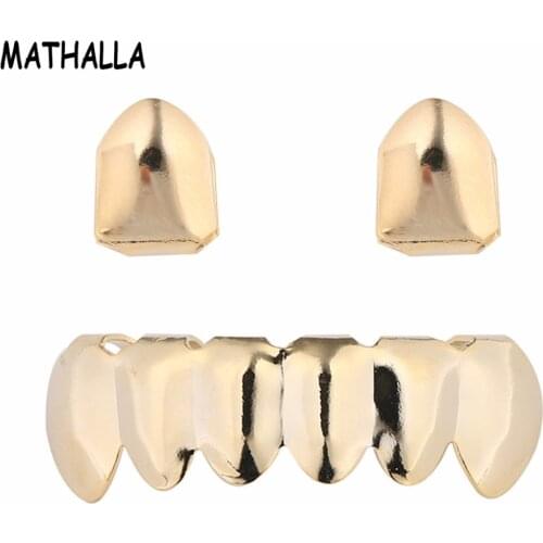 MATHALLA New Hiphop 2 Single Upper With 6 Bottom Teeth Hiphop Teeth Grillz Set Grills