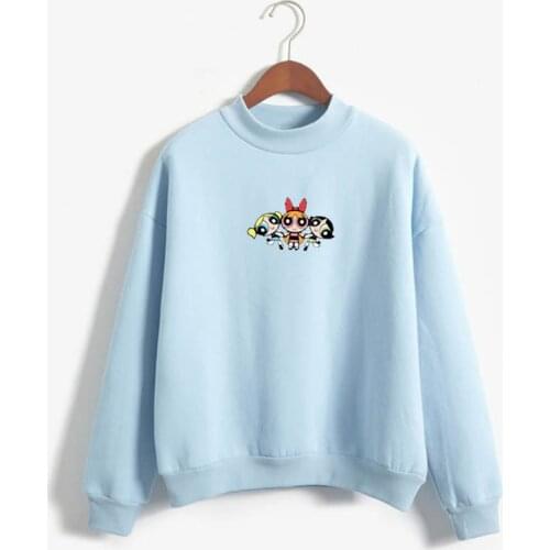 Harajuku Kawaii Powerpuff Cute Girls Sweatshirt Fashion Womens Clothing Sweatshirt Cartoon Print Hoody Girls Autumn Fashion Top