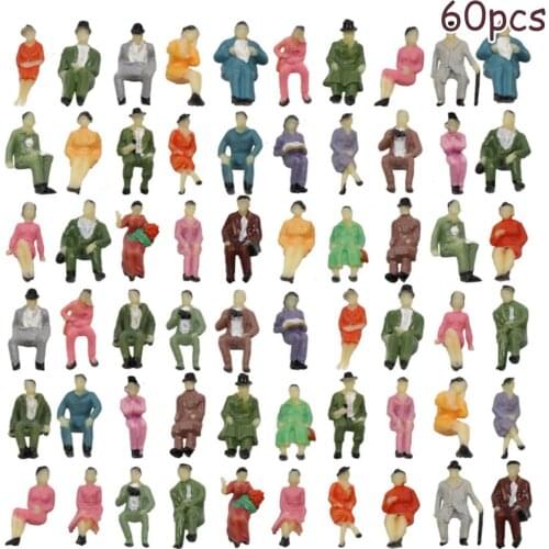 60pcs All Seated 1:87 Painted Figures Passenger HO Scale Sitting People Sand Table Model Miniature Mini
