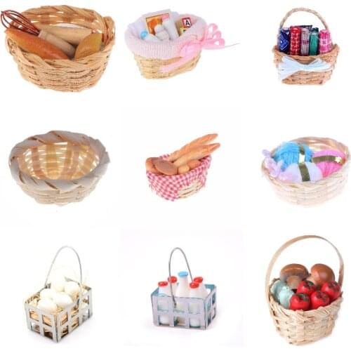 1:12 Dollhouse Miniature Food Tool Bread Toast Hot Dog With Basket Dining Room Bakery Pastry Kitchen Decoration Pretend Play Toy