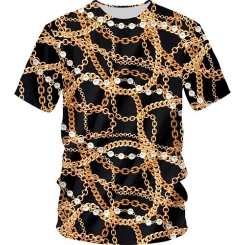 IFPD EU Size Fashion Men Golden Chain T-shirt Summer 3D Printed T-Shirt Homme Short Sleeve Luxury Royal Baroque Plus Size Cloth
