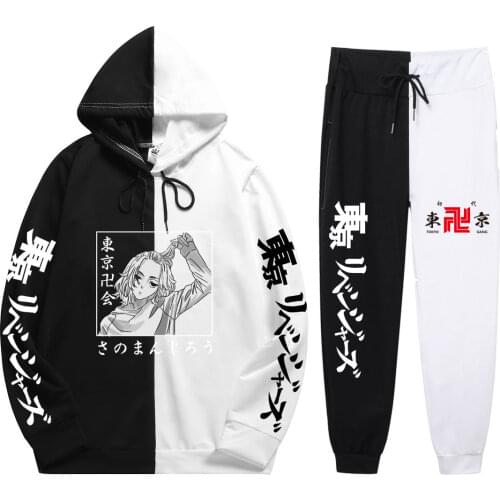 Fashion Summer 2 Pieces Sets Anime Tokyo Revengers Print hoodies sets Loose Simplicity Patchwork Thin Hoodie+Patchwork Pants