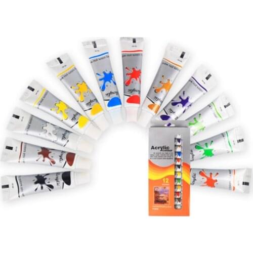 12 Colors Professional Acrylic Paint Set 12ml Tubes Drawing Painting Pigment DIY U4LD