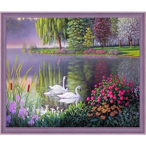 Full Square Diamond Painting Kits Swan Diamond Embroidery Natural Landscape Wall Art Decoration Painting with Diamonds