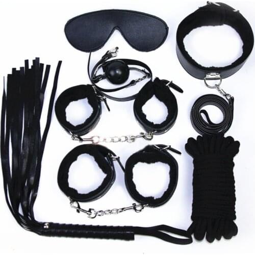 7PCS Set Pack BDSM Sex Bondage Collar Handcuffs Whip Plush Bondage Kits Handcuffs Nipple Clamps Erotic Sexual Toy Sex Shop