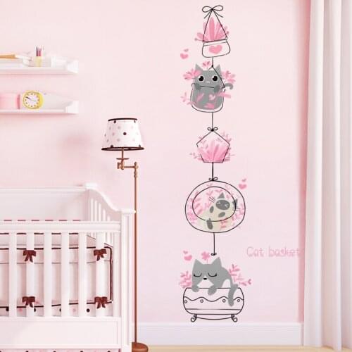 Cute Cat Wall Stickers for Girl Bedroom Living Room Decor Cartoon Home Decorations Accessories Pink Wallpaper