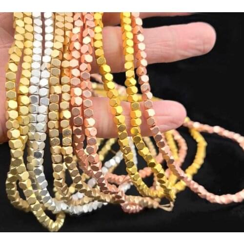 Natural Stone Matte Faceted Square Rose gold Hematite beads 3mm cube Spacer Loose Beads For Jewelry Making bracelet Necklace DIY