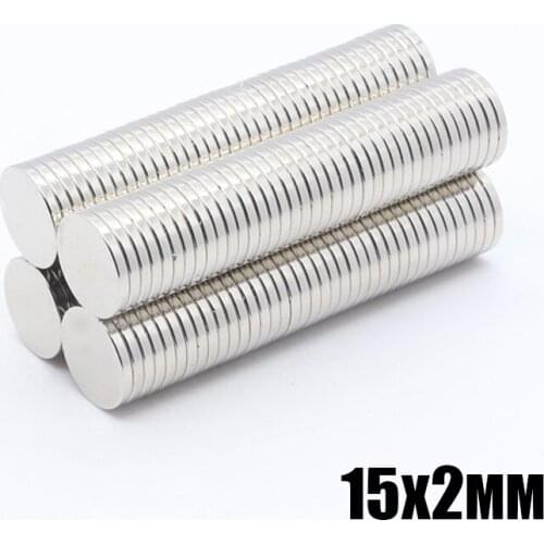 100pcs 15x2 mm Neodymium magnet 15x2 mm Rare Earth small Strong Round permanent 15*2 mm NdFeB nickle magnetic sheet Not Rust