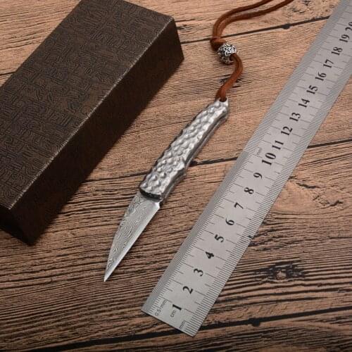 New Damascus Small EDC Pocket Folding Knife VG10 Damascus Steel Blade Steel Handle With Nylon Bag EDC Gift Knives H1011