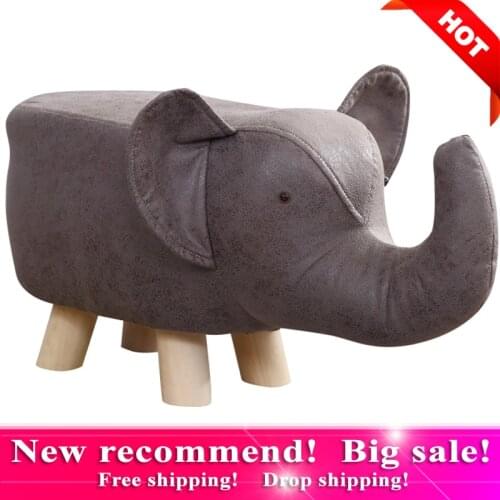 Wholesale Solid Wood Cartoon Stool Animal Stool Ottoman Sofa Door Side Footstool Kids Gaming Bench Living Room Pouf Elephant Dog