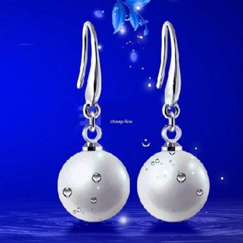 Wholesale Jewelry Earring Gift White 10mm Pearls Dangle Earrings Hook Design For Women Statement sterling