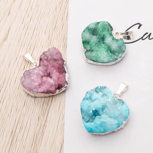 1PCS Heart Shape Natural Raw Mineral Crystal Pendant Druzy Opal Drop Pendants Pendulum Chakra Natural Stone Pendants