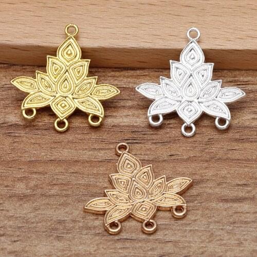 20 PCS 24X24.4mm Metal Alloy Flowers Pendant Charm KC Gold Silver Color Flowers Connectors DIY Accessories For Jewelry Making