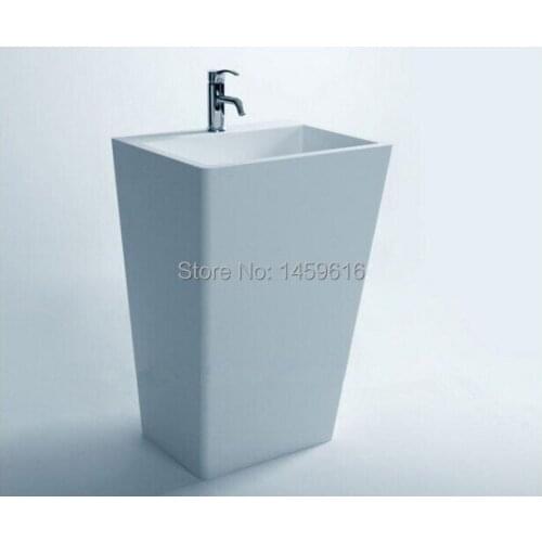 Bathroom Cuboid Pedestal Washbasin Cloakroom Rectangular Solid Surface Stone Freestanding Vanity Sink W9002