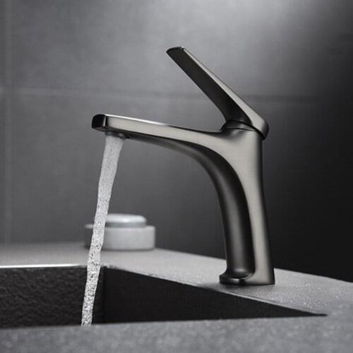 Basin Faucet Gun Gray Brass Bathroom Sink Mixer Faucets Deck Mounted Hot and Cold Taps Single Handle Lavatory Faucets Bath Crane