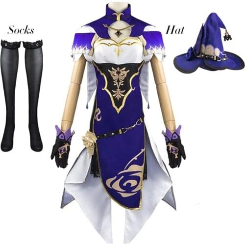 Sexy Dress Anime Game Genshin Impact Cosplay Lisa Costume Genshin Impact Lisa Witch of Purple Rose Cosplay Costume The Librarian